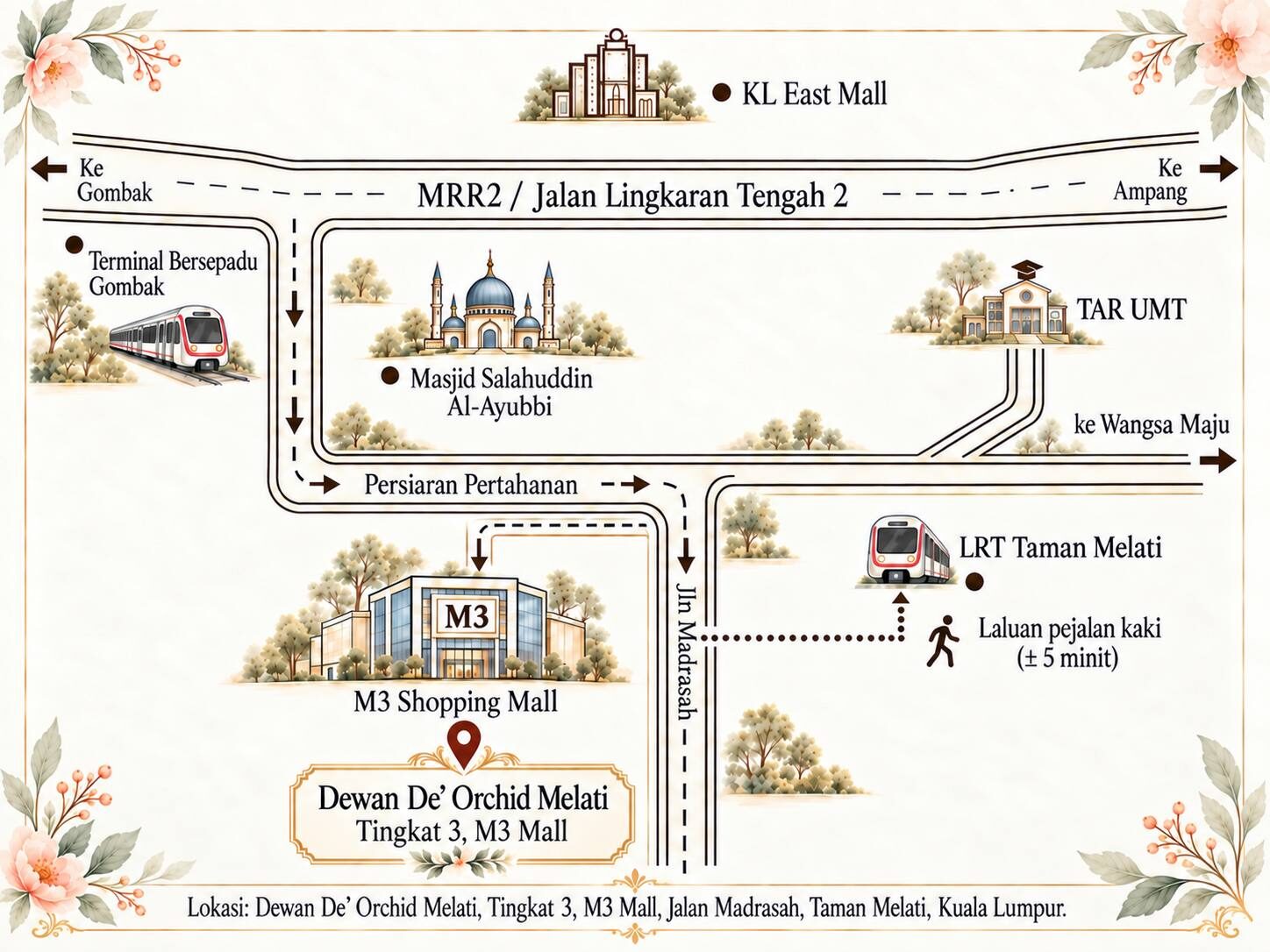 Getting to the Venue: Dewan De' Orchid Melati, Level 3, M3 Mall, Jalan Madrasah, Taman Melati, Kuala Lumpur